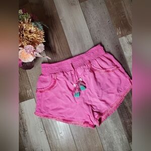 Japna Sleepwear Pink Seashell Fringe Shorts 100% Rayon Women's Size Medium NWOT